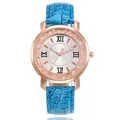 Elegant women's quartz watch featuring a blue crocodile strap and rhinestone bezel. - Sapphire Blue