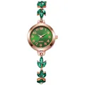 Elegant rose gold lady's watch with green sunray dial and leaf crystal bracelet - Green Style