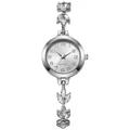 Elegant women's silver leaf rhinestone bracelet watch with small round dial for daily wear - Silver Style