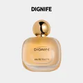 Elegant golden perfume bottle with spherical cap and Dignife brand inscription. - Yellow / 50ml