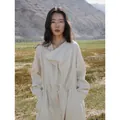 Elegante vestido camisero beige de manga larga con cordón ajustable y cuello solapa - Talla única / Vestidos / Albaricoque