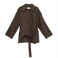 Elegante gabardina de doble botonadura en marrón oscuro con cinturón para mujer - M / Tops / Marrón