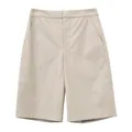 Beige PU leather wide-leg Bermuda shorts in a minimalist straight-cut design - S / Bottoms / Khaki