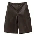 Premium dark brown PU leather wide-leg Bermuda shorts for women, classic flat lay - M / Bottoms / Coffee