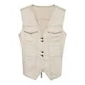 Vintage beige Damen Denim Weste mit Kontrastnähten und modischen Metallknöpfen Vest - M / Oberteile / Aprikose