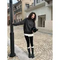 Warm black high-waisted shark skin yoga leggings for women's winter thermal wear - Black