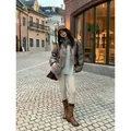 Stylish high-waisted beige thermal shark yoga leggings for women in autumn winter - S / Bottoms / Khaki