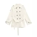 Gabardina clásica blanca de doble botonadura para mujer con solapa elegante y cinturón - M / Tops / Blanco