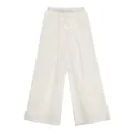 Minimalist white wide-leg trousers with elastic drawstring waist and loose fit - S / Bottoms / White