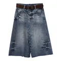 Vintage distressed μπλε τζιν σορτς με καφέ ζώνη και ακατέργαστο τελείωμα στο στρίφωμα - S / Bottoms / Τζιν Σκούρο Μπλε
