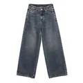 Jean en denim classique à taille haute et jambes larges pour femmes en bleu foncé délavé - S / Bas / Bleu foncé