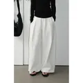 Pantalones retro blancos de pierna ancha y cintura alta para un estilo minimalista - S / Bottoms / Blanco