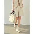 Premium casual women's wide-leg linen shorts in beige featuring a matching stylish belt - M / Bottoms / Apricot