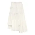 Elegant white asymmetrical tiered maxi skirt with elastic waist and ruffle details - S / White