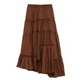 Elegant brown elastic waist asymmetrical tiered maxi skirt for spring and summer - S / Orange Brown
