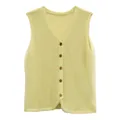 Light yellow sleeveless knitted mesh yarn vest for women with V-neck and buttons - S / Tops / Yellow