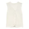 Elegant white V-neck knitted mesh vest for women featuring front button closure - S / Tops / White