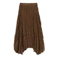 Brown crinkled pleated asymmetrical midi skirt for women with textured plaid pattern - Orange