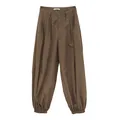 Retro brown plaid loose casual pants with elastic waist and tapered ankle cuffs - Coffee