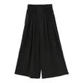 High waisted women's casual wide leg trousers in black breathable tencel linen blend - M / Bottoms / Black