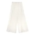 Elegant white wide-leg tencel linen trousers for women, lightweight summer style - S / Bottoms / White