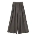 High-waist wide-leg trousers in dark grey Tencel linen with elegant pleated details - Feather Gray