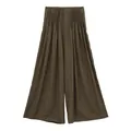 Brown Tencel linen wide-leg trousers with pleated waist for a relaxed summer look - Beech Green