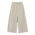 Minimalist high-waist wide-leg trousers in beige cotton-nylon blend with utility pockets - S / Bottoms / Grey Apricot