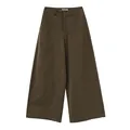 Women's minimalist brown high-waisted wide-leg cotton-blend trousers with large pockets. - S / Bottoms / Green & Coffee