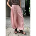 Relaxed fit soft pink Lyocell Tencel wide-leg lantern trousers for women street style - Pink