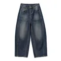 Retro-Vintage-Jeans mit gebogenem Bein und hoher Taille im weiten Barrel-Leg-Stil - S / Denim Dunkelblau