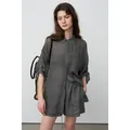 Elegant charcoal grey loose tencel ramie shirt and shorts set for women summer leisure - One Size / Tops / Gray