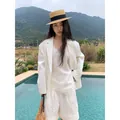 Elegante blazer casual bianco da donna in stile coreano sottile per uso esterno - Taglia unica / Top / Bianco