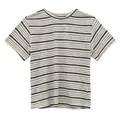 Camiseta de lino a rayas con bordado frontal y puños de encaje elegante para mujer - S / Tops / Albaricoque a Rayas Azules