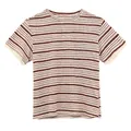 Camiseta de lino a rayas para mujer con puños de encaje en marrón y crema para verano - S / Tops / Albaricoque a Rayas Rojas