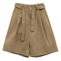 Elegantes pantalones cortos caqui línea A de talle alto con dobladillo enrollado - S / Bottoms / Caqui
