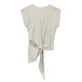 Minimalist women's knit T-shirt in oatmeal with tie-knot detail and irregular hem - S / Tops / Smoke