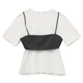 Set da donna due pezzi con t-shirt bianca e canotta a righe sottili grigio scuro chic - Taglia S / Set / T-shirt Bianca con Cami Grigio