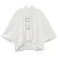 White oversized women's short sleeve hoodie with casual Korean style innovate graphic - One Size / Tops / White