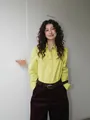 Chemise ample à manches longues vert lime pour femmes, look printemps-automne - S / Hauts / Vert Fruit