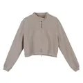 Modern beige cropped zip-up sweatshirt for women featuring a minimalist stand collar - M / Tops / Beige Camel