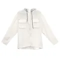 White lightweight hooded tencel ramie sun protection shirt for women in spring summer - One Size / Tops / White and Blue