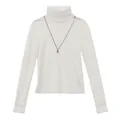 Camiseta blanca de cuello alto en lana Tencel con collar de plata minimalista - S / Tops / Blanco