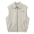 Chic off-white women's PU leather vest featuring lace lining and front zipper detail - S / Tops / Apricot Grey