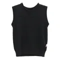 Women's minimalist black linen-blend sleeveless knitted vest top with ribbed edges - S / Tops / Black