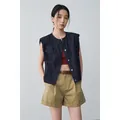 Gilet in denim blu scuro girocollo, top senza maniche ampio perfetto per outfit a strati - Taglia S / Top / Denim Blu Scuro