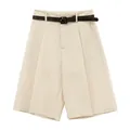 Short élégant taille haute beige à jambes larges avec ceinture motif serpent - S / Bas / Abricot