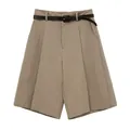 Short plissé kaki à jambes larges pour femme avec ceinture marron à motif animalier - S / Bas / Khaki