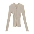 Elegante nauwsluitende geribbelde gebreide cardigan met V-hals in beige kleur - Lichtgrijs
