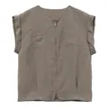 Gilet sans manches taupe à col rond avec double fermeture éclair et poches plaquées - M / Hauts / Gris Café